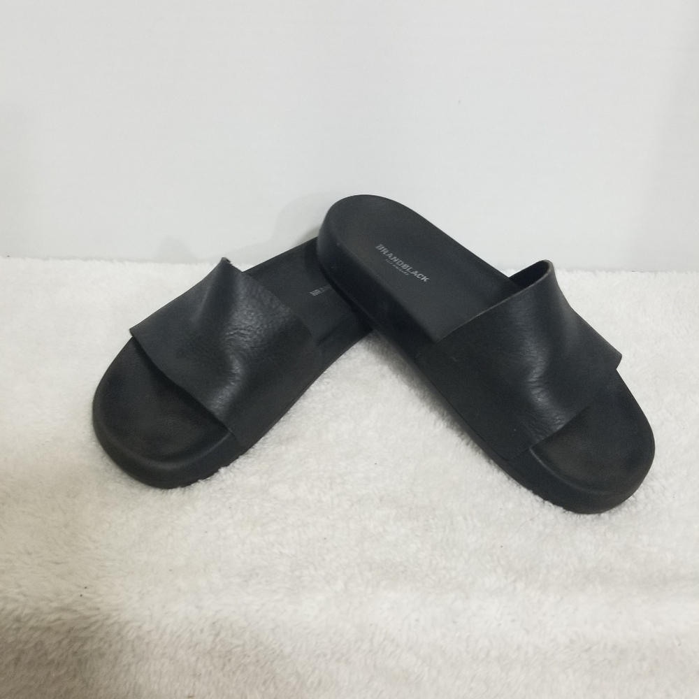 Brand Black Leather Slides